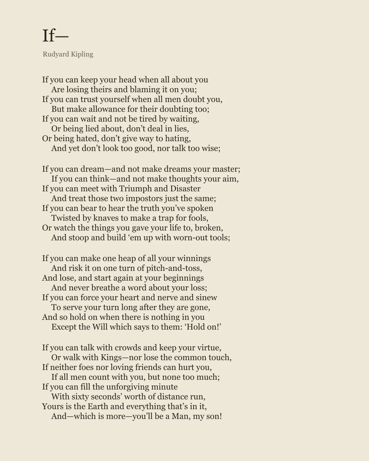 If—, a poem by Rudyard Kipling